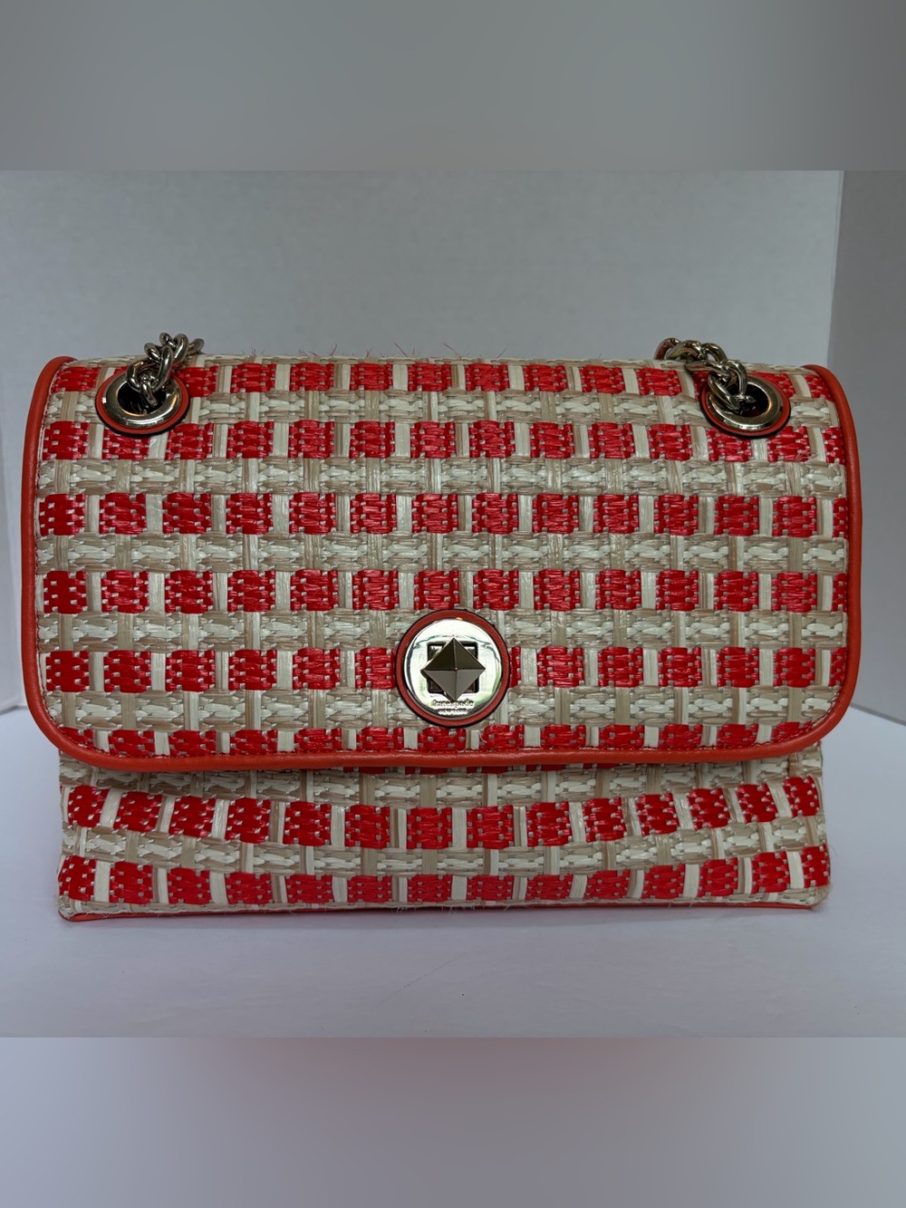 kate spade Orange and Cream Woven Chain Shoulder Bag